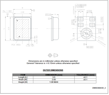 Technische Zeichnung - STMicroelectronics MP23ABS1 MEMS-Audiosensoren